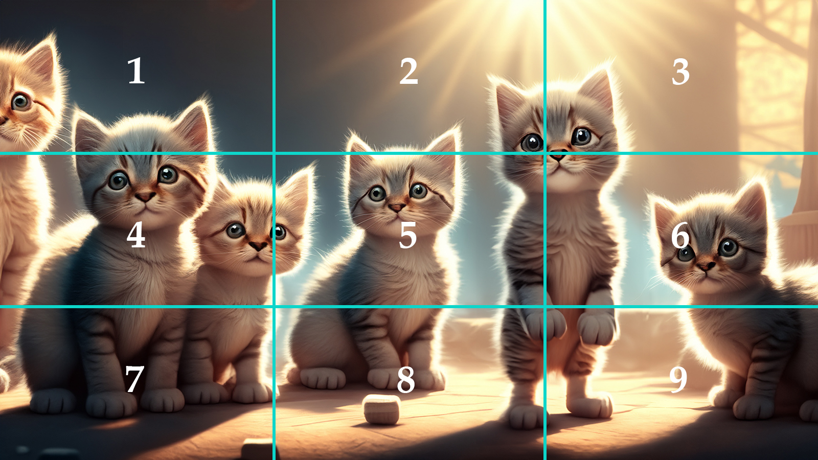 Generated image of cute grids with 3x3 grid overlay
